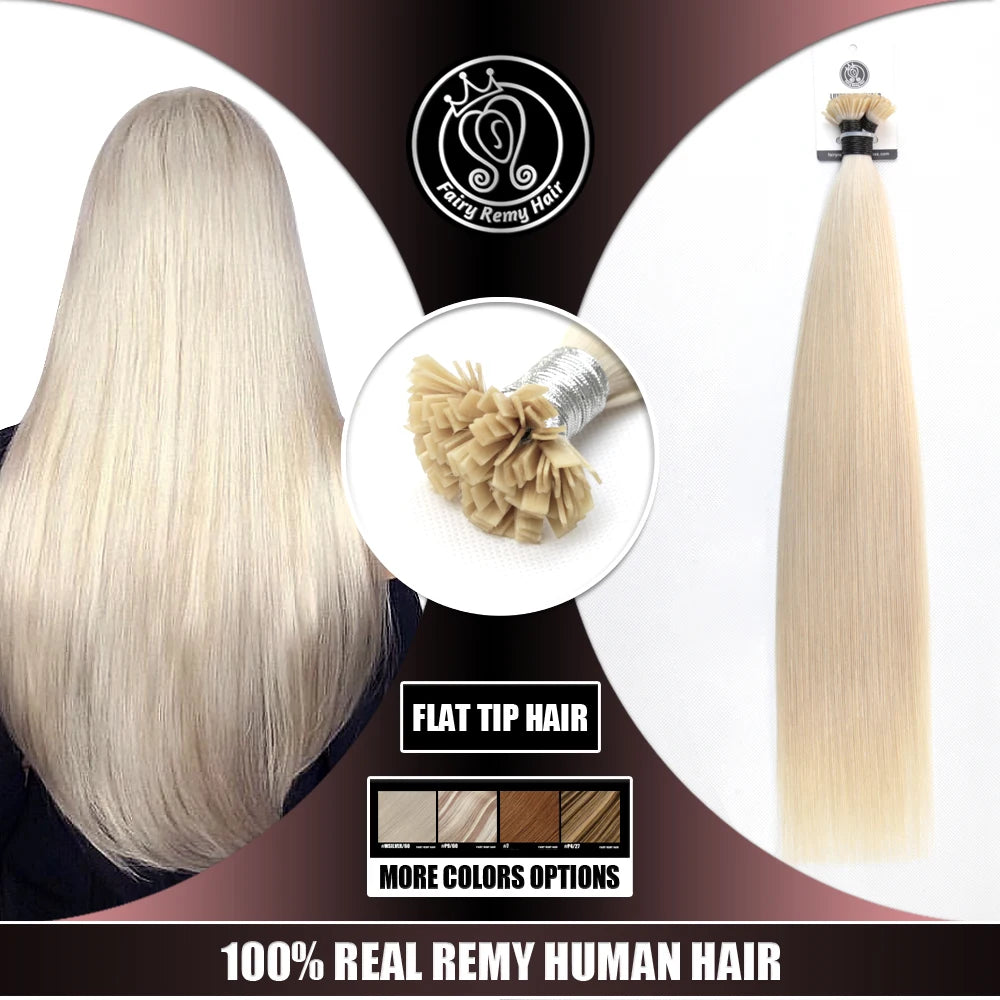 Fairy Remy Hair 20-22" Remy Keratin Flat Tip Human Hair Extensions Straight Capsules Natural Pre Bonded Hair 0.8g/Strand