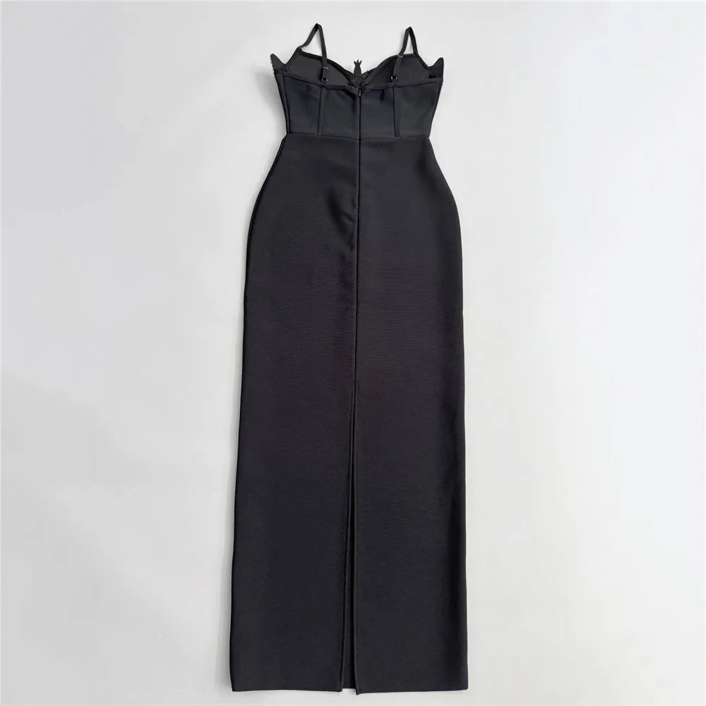 2025 Summer New Women Bandage Dress Sexy Spaghetti Strap Beading Clothes Club Party Maxi Dresses