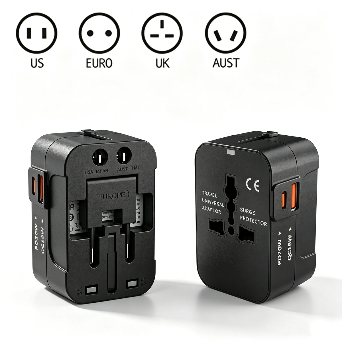 All-in-One Universal Travel Adapter USB A Type C Port Power EU UK US AU Power Charger Adapter Multifunctional Converter Socket