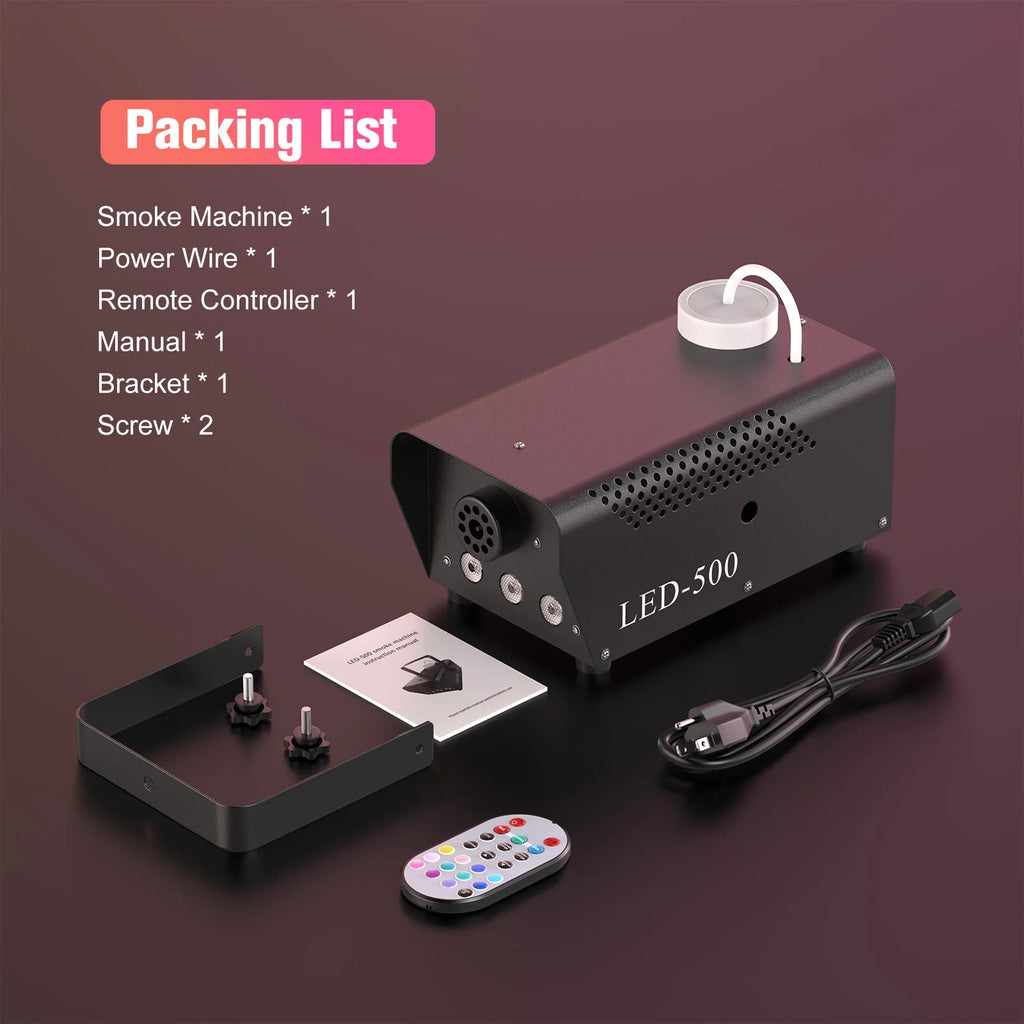Datewink 500W RGB LED Smoke Fog Machine Fogger Ejector Stage Lighting Effect Remote Control For Wedding DJ Disco Party Club Bar