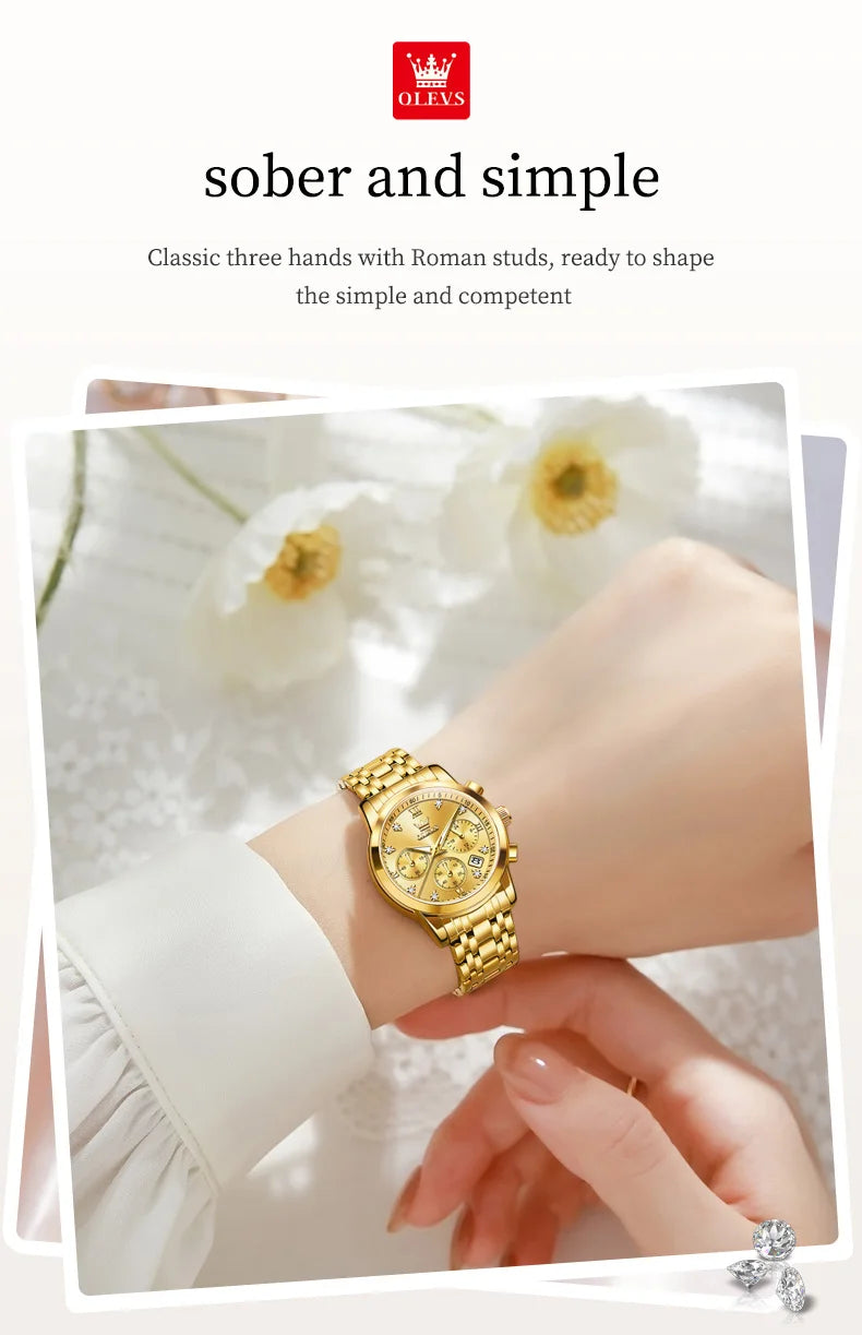 OLEVS 2858 New Womens Watch Original Multifunction Quartz Wristwatch Waterproof Luminous 24 Hours Gift Box Watch For Ladies