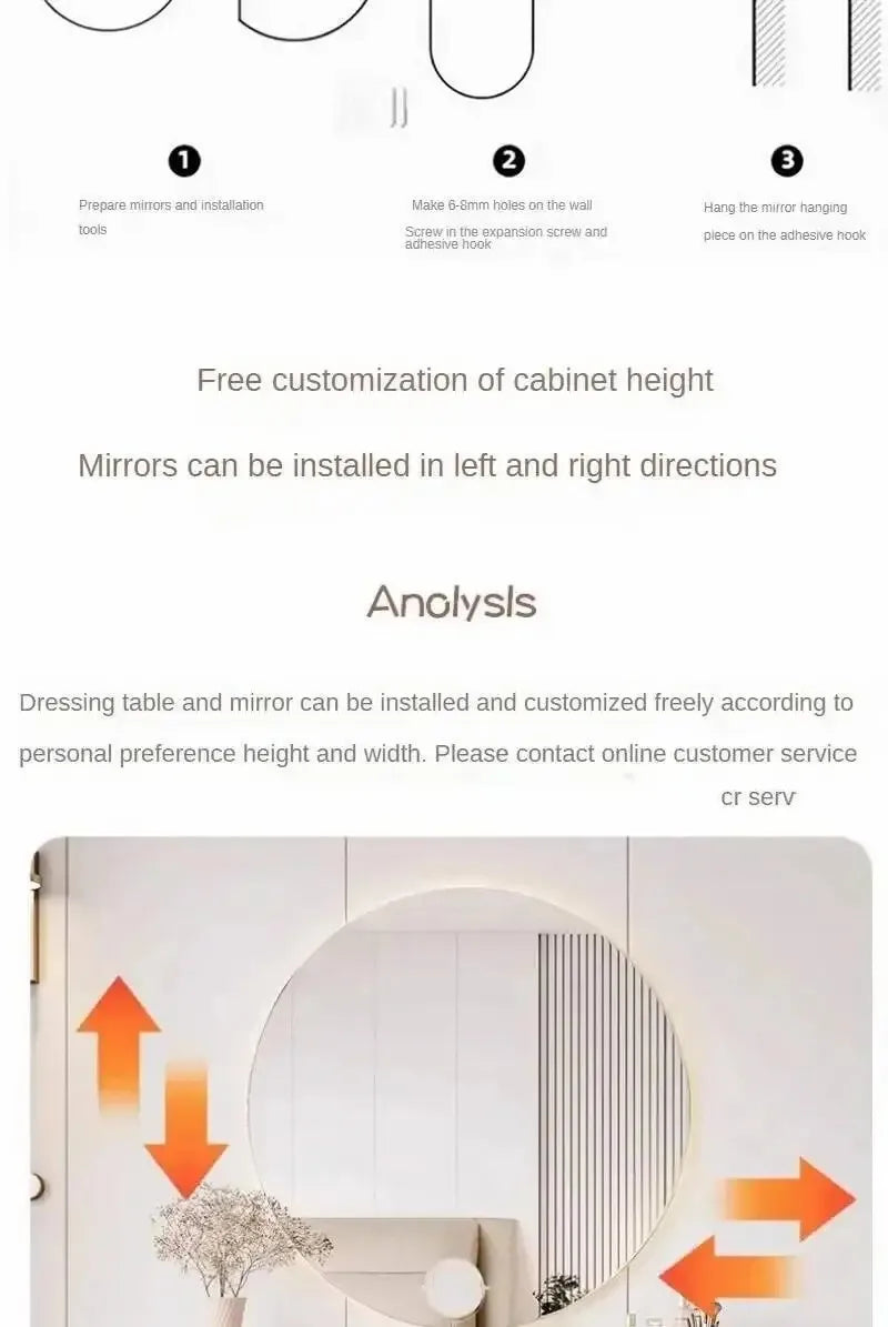 Cream Suspended Dressing Table Bedroom Furniture Minimalist Dressing Table Wall Mounted Dressing Table Mirror Combination