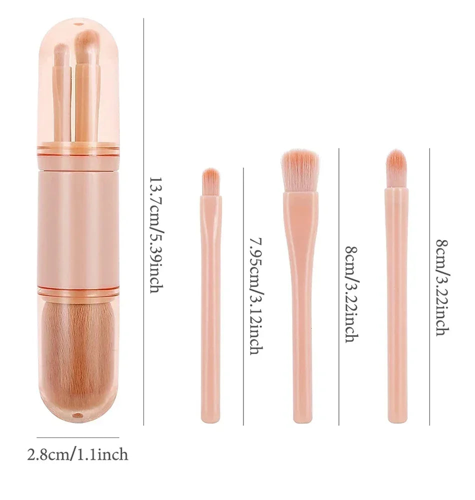 4 In 1 Retractable Makeup Brushes Set Soft Bristles Kabuki Foundation Eye Makeup Brush Portable Travel Cosmetic Touch Up Brush K