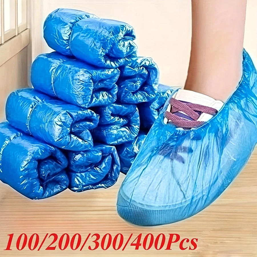 100/200/300/400Pcs Disposable Blue PE Shoe Covers Waterproof Dustproof Boot Covers for Home Hospital Office Use One Size FitsAll