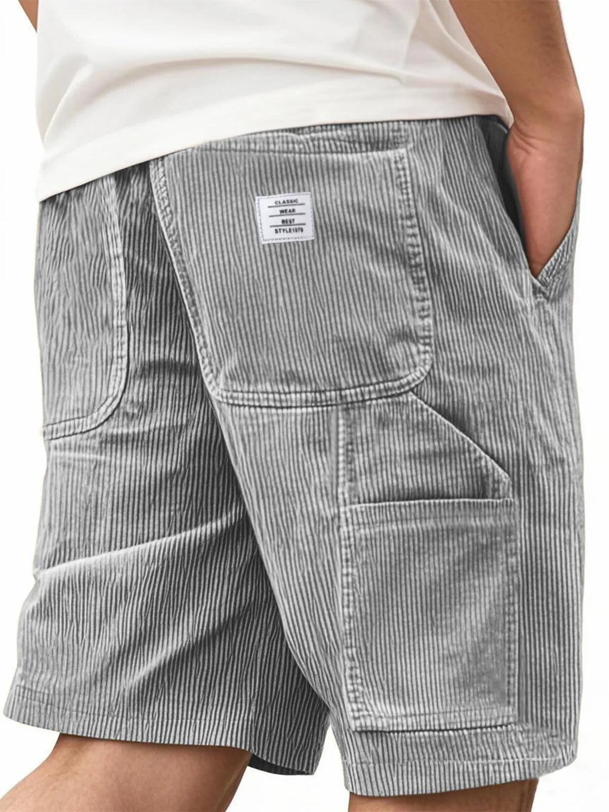 Summer New Men's Corduroy Shorts Fashion American Style Multi Pocket Straight Shorts Embroidered Logo Retro Short Pants For Men