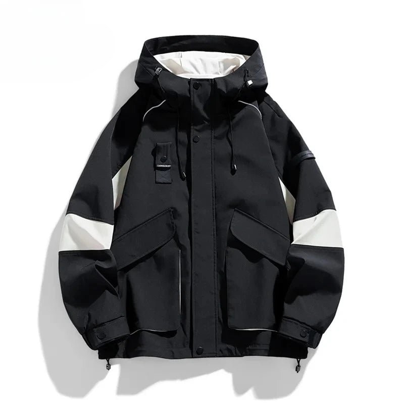 2026 Men Spring Autumn Outdoor Leisure Cargo Hooded Jacket Men Hiking Sport Windbreak Fashion Pocket Loose Jacket Coat Male Hots