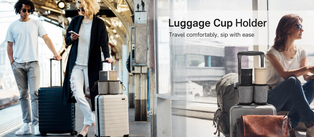 Travel Cup Holder for Suitcase Foldable Luggage Drink Holder Bag with 2 Cup Slots Back Pocket Organizer