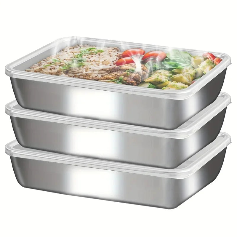 3pcs Stainless Steel Food Containers Leakproof Stackable Lunch Box with Clear Lids Kitchen Storage for Camping