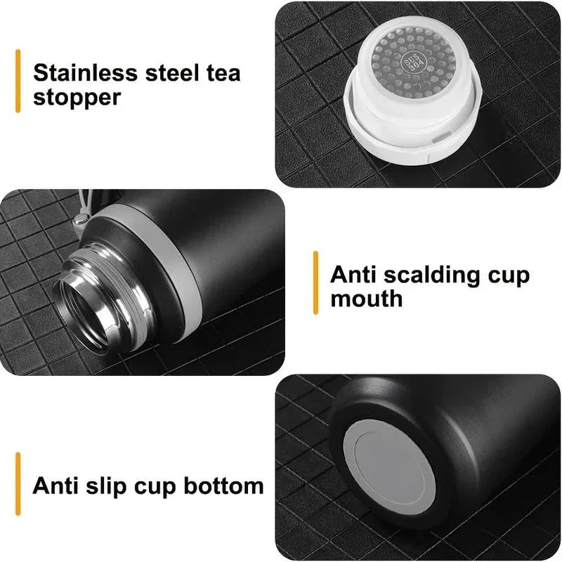 600ML Stainless Steel Insulated Bottle with Cup Lid Rope Handle Office Home Portable Thermos Cup Outdoor Kettle Coffee Cup