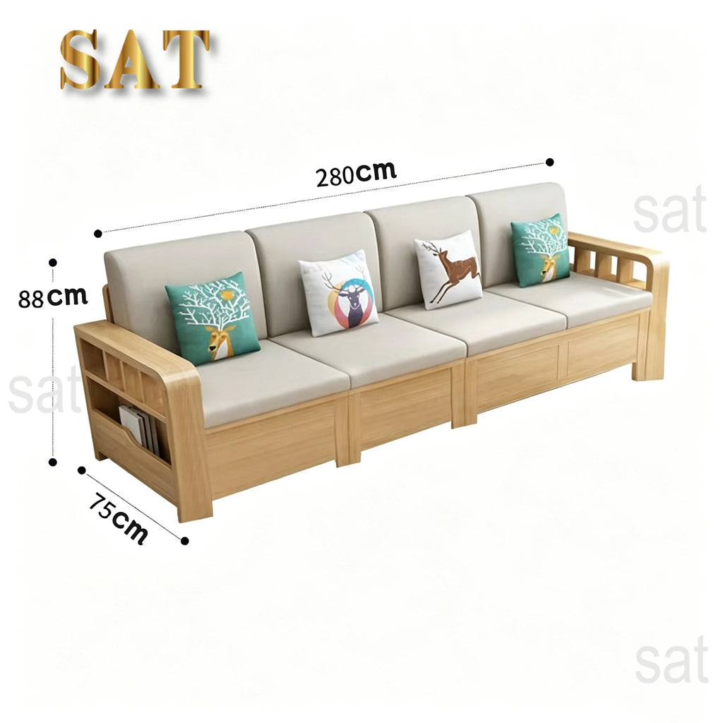 *Living Room Nordic Log Wood Storage Corner Sofa Winter  Summer Dual Use Fabric Wooden Sofa Combination