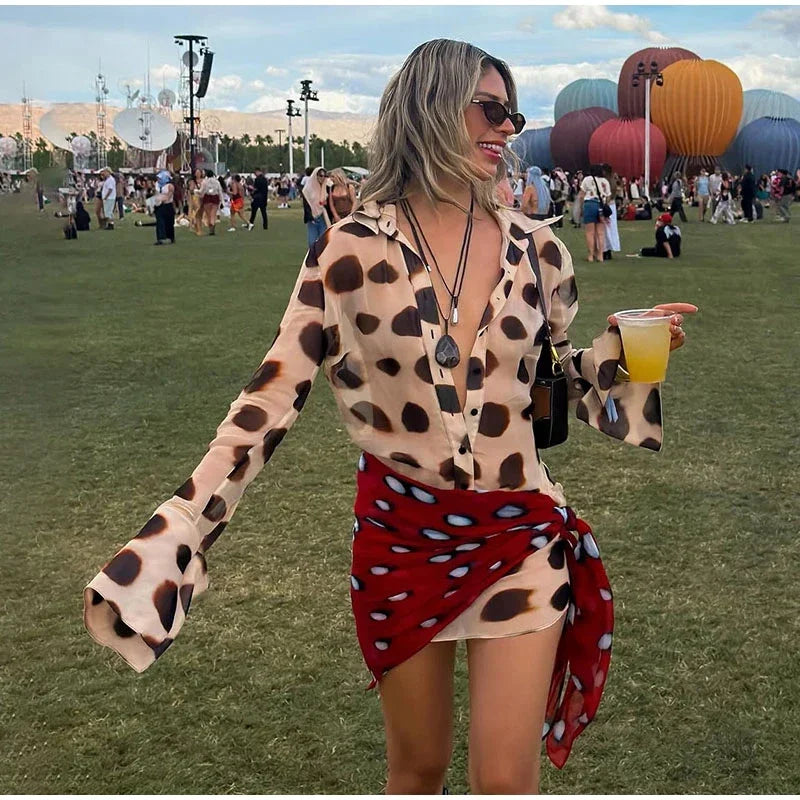 Trendy Slip Dress Animal Print V-neck Sexy  High Slit Fit Maxi Women Dresses Party Stylish Retro Summer Beach Street Outfits Y2k
