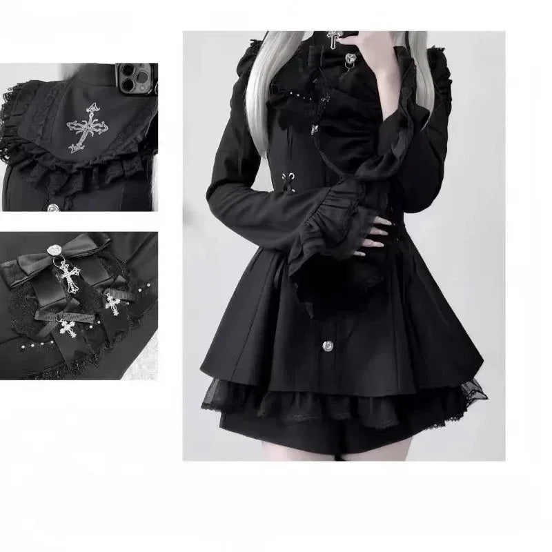 Japanese Style Lolita 2 Piece Set Y2k Mini Skirt Woman Harajuku Sweet Kawaii Print Dress Tops Korean Fashion Elegant Dress