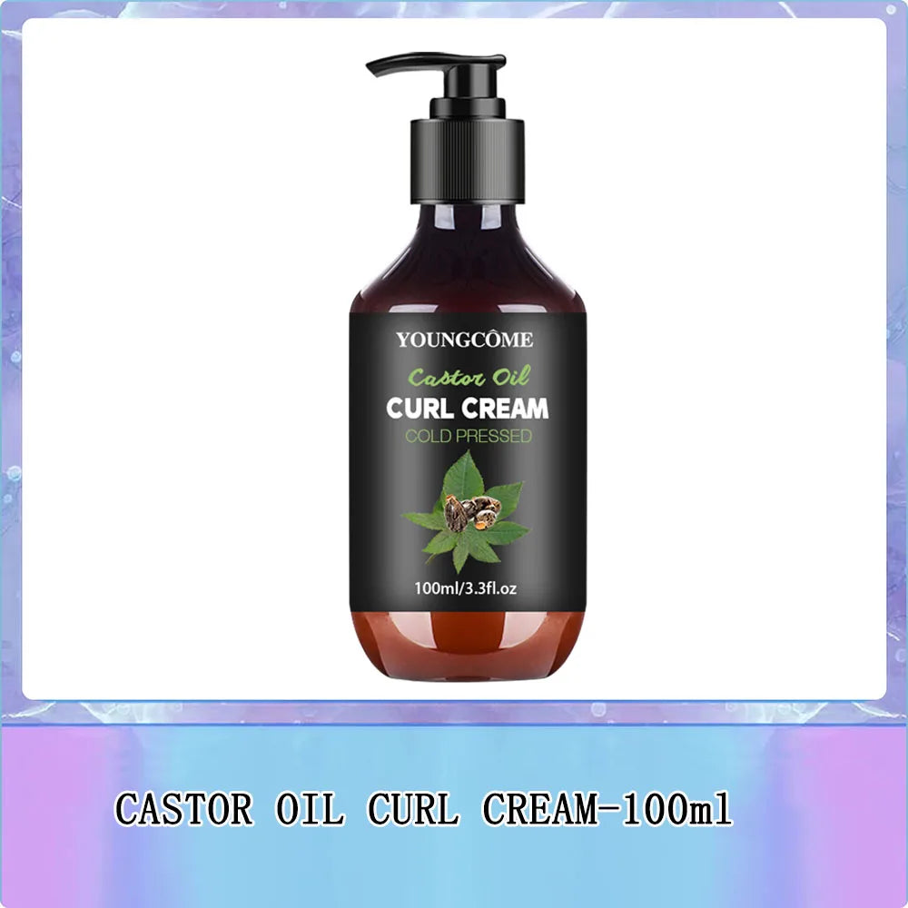 YOUNGCOME Black Castor Oil Curl Cream Non-stick Hydrates eliminates frizz, Hair-Smoothing Anti-Frizz Cream to Define 100ml new