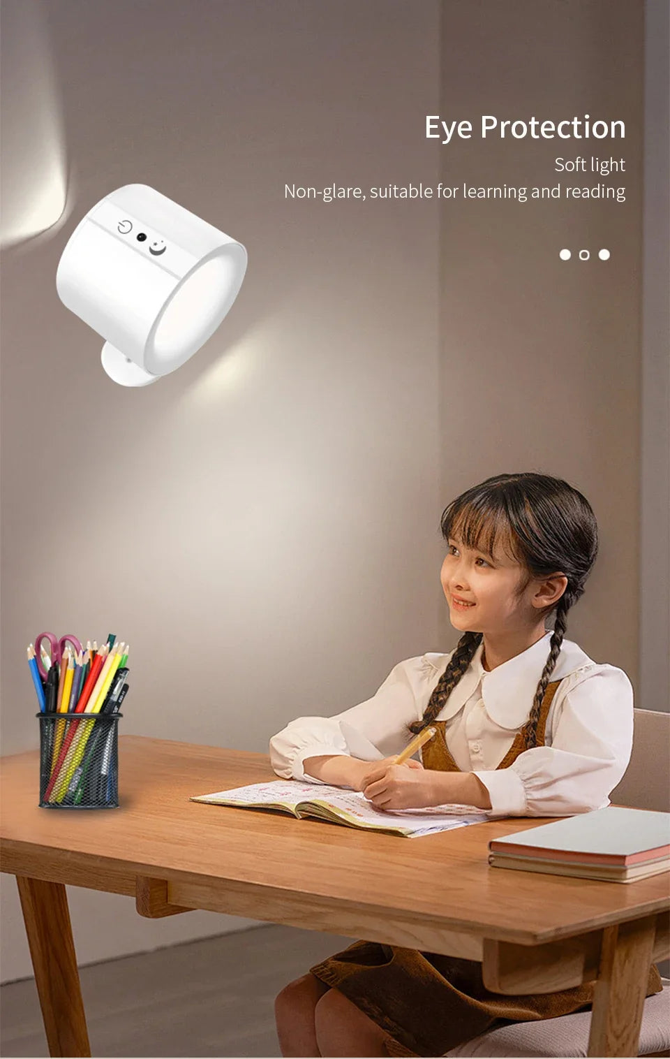 LED Wall Light Rechargeable Touch Double Head Wall Lamp 360 Rotatable 3 Colors Sconces Light Wireless Night Lights For Bedroom
