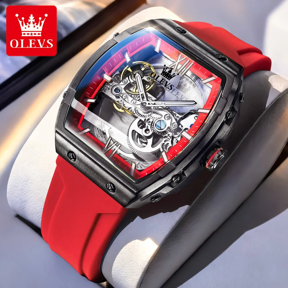 OLEVS 6779 Transparent Hollow Mechanical Men's Watches Fashion Luxury Silicone Strap Waterproof Skeleton Automatic Watch For Man
