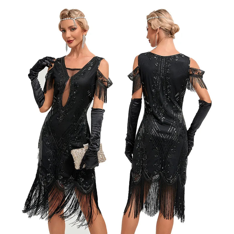 Vintage 20s 1920s Dress The Great Gatsby Womes Sequins Tassel Fringe Evening Dress New