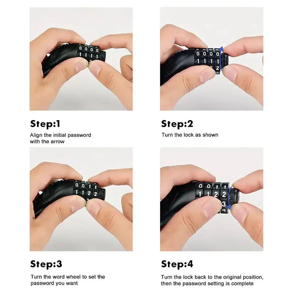 4 Digital Code Anti-Theft Bicycle Cable Lock Stainless Steel Security Locks Portable Combination Code Padlock