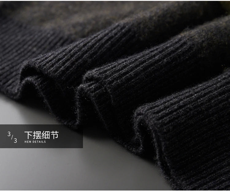 Jacquard Autumn Winter New Cashmere Sweater Men's Round Neck Pullover 100% Merino Wool Knitted Casual Fashion Retro Thicken Top