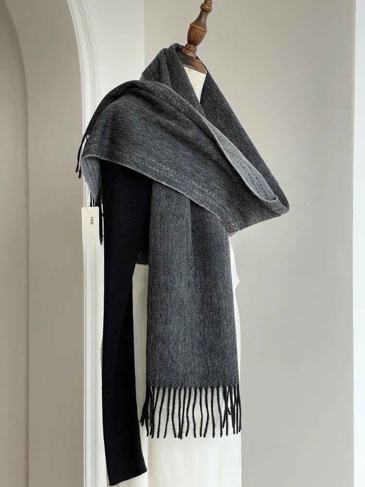 High Quality Australia100% Pure Wool Scarf Women Fall Winter Design Double-Sided Stitching Knitted Cashmere Shawl Female Muffler