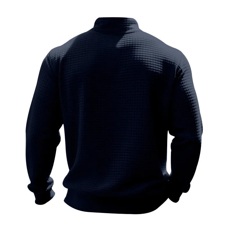 semi-zipper sweater men's autumn and winter jacquard small checkered stand-up collar casual pullover large size sweater