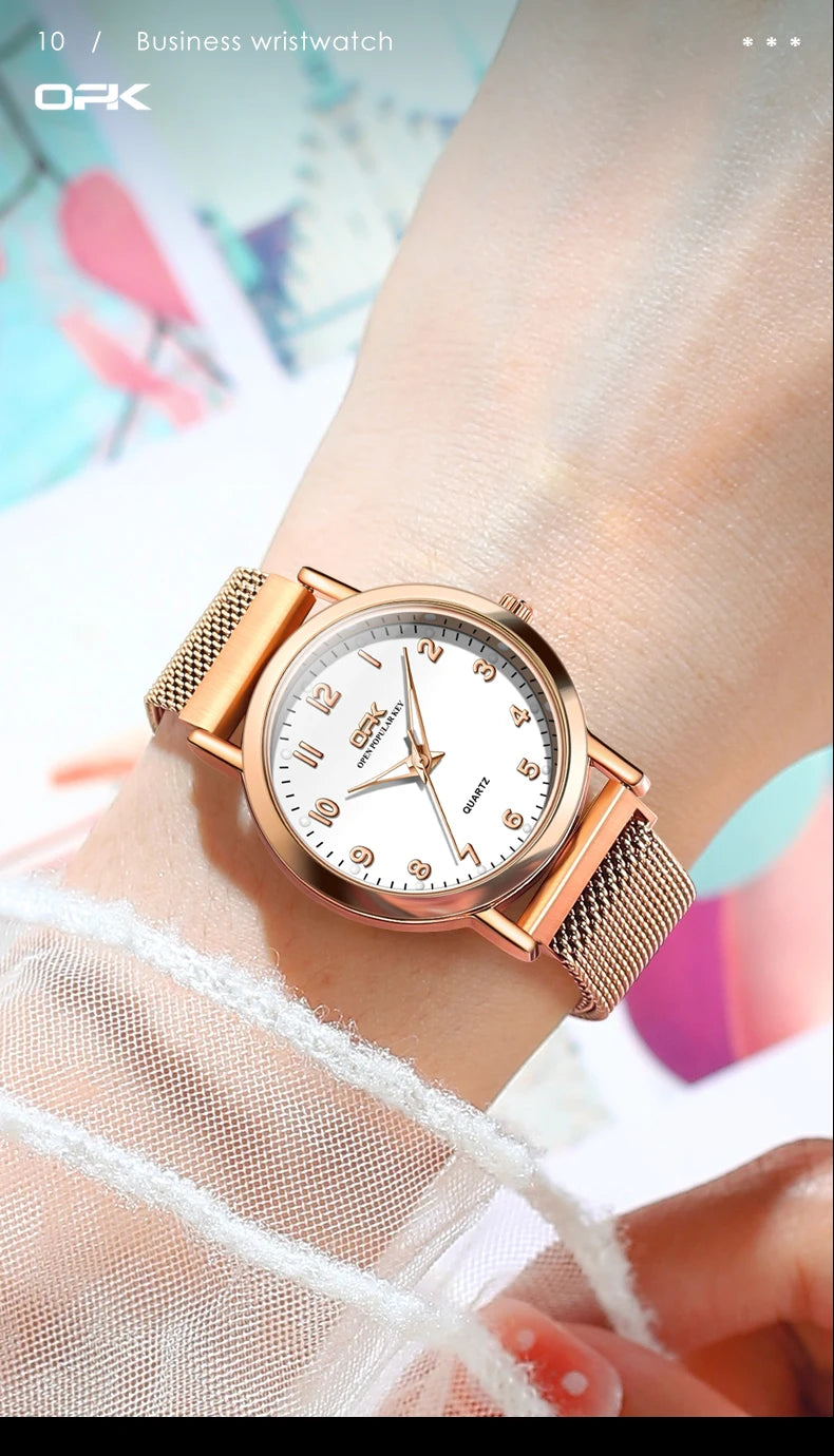 OPK 8115 Women Watch Fashion Business Simple Stainless Steel Mesh Belt Waterproof Luminous Women Watch Elegant Dress Women Watch