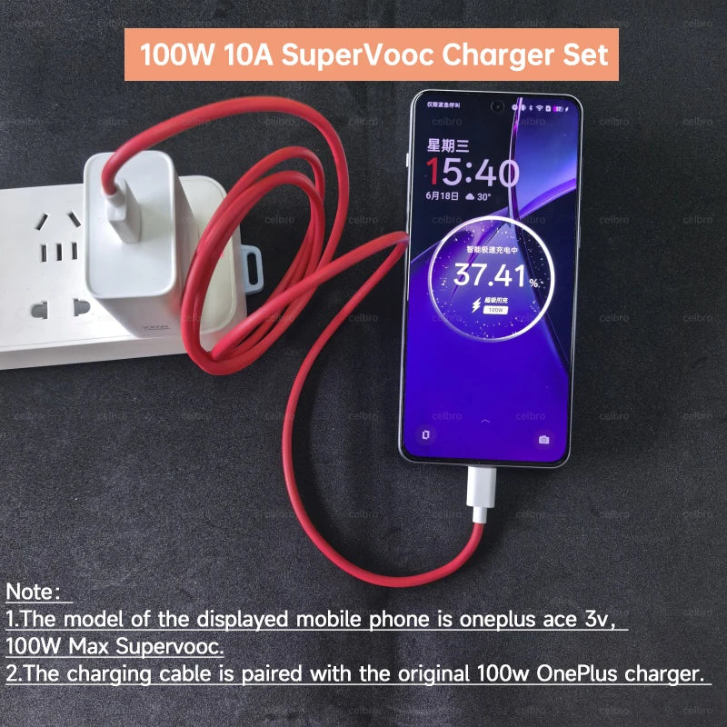 Oneplus Charger Original 100W 80W USB Adapter SUPERVOOC Type C 10A Cable For Oppo Realme Fast Chargers One Plus 15 13 12  11 Pro