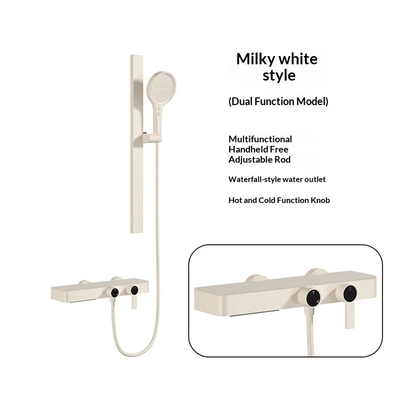 Premium All Copper Shower Set with Heated Waterway Shelf Dual Valves Hot Cold Multi Function High Pressure Shower Head Shower