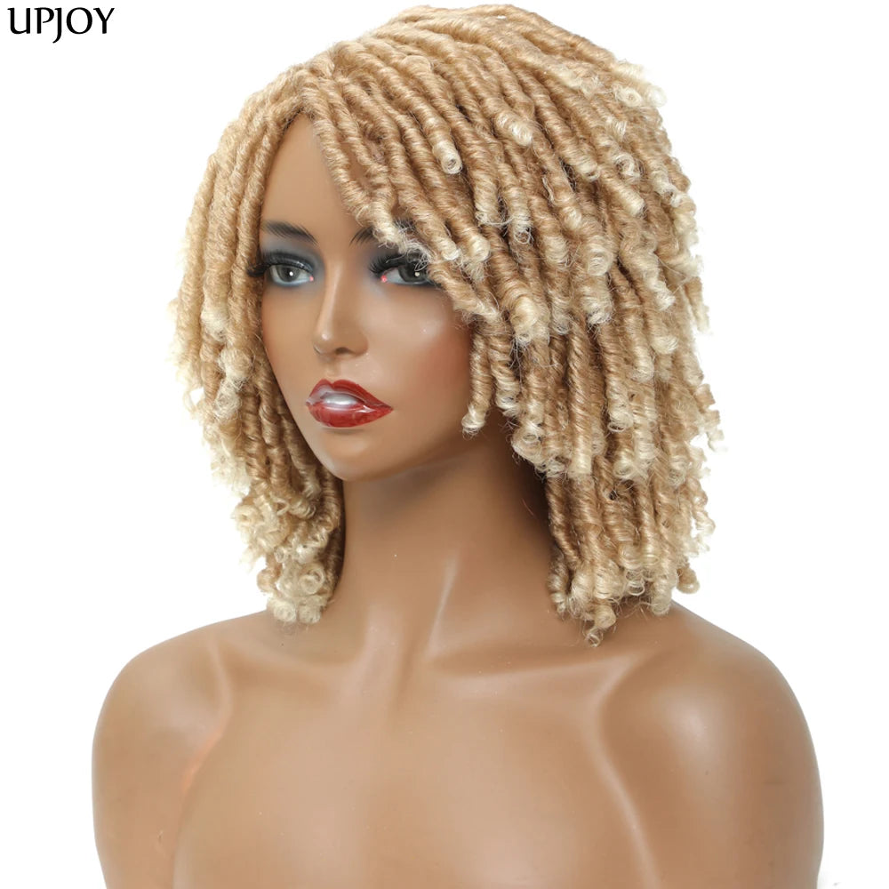Short Dreadlock Wig Twist Braided Wigs for Black Women and Men Boho Afro Curly Synthetic Wig Faux Locs Braided Crochet Hair Wigs