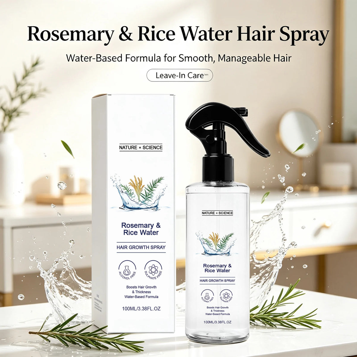 Rosemary & Rice Water Hair Spray Nourishing Hair Roots Repair Dry Hair Improving Smoothness Fragrance Soothing Hair Care Spray