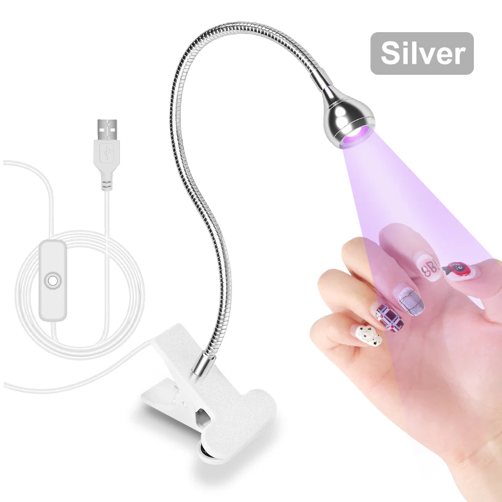 Nail LED UV Lamp for Drying Gel Nails Polish Clip-On Flexible Desk Mini Portable USB Nail Lamp UV Light Dryer for Manicure Salon