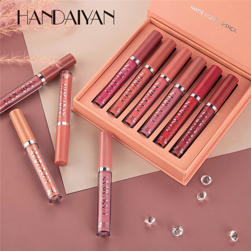 6Pcs/Box Makeup Lipstick Liquid Set Velvet Matte Gloss Lip Red Lipstick Nude Women Long Lasting Waterproof Beauty Cosmetic Kit