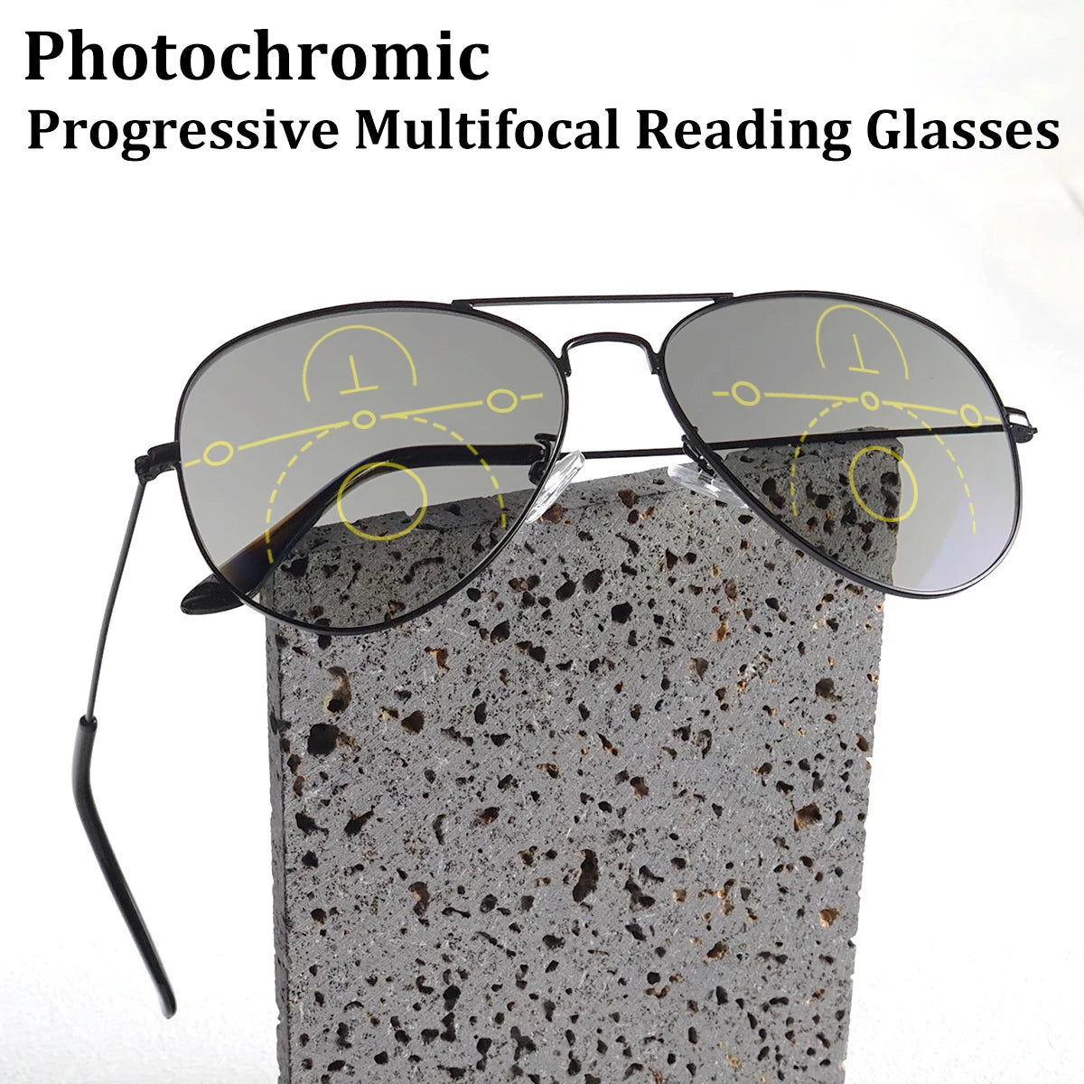 Classic Pilot Photochromic Progressive Multifocal Reading Glasses Men Women Metal Frame Anti Blue Light Presbyopia Eyeglasses