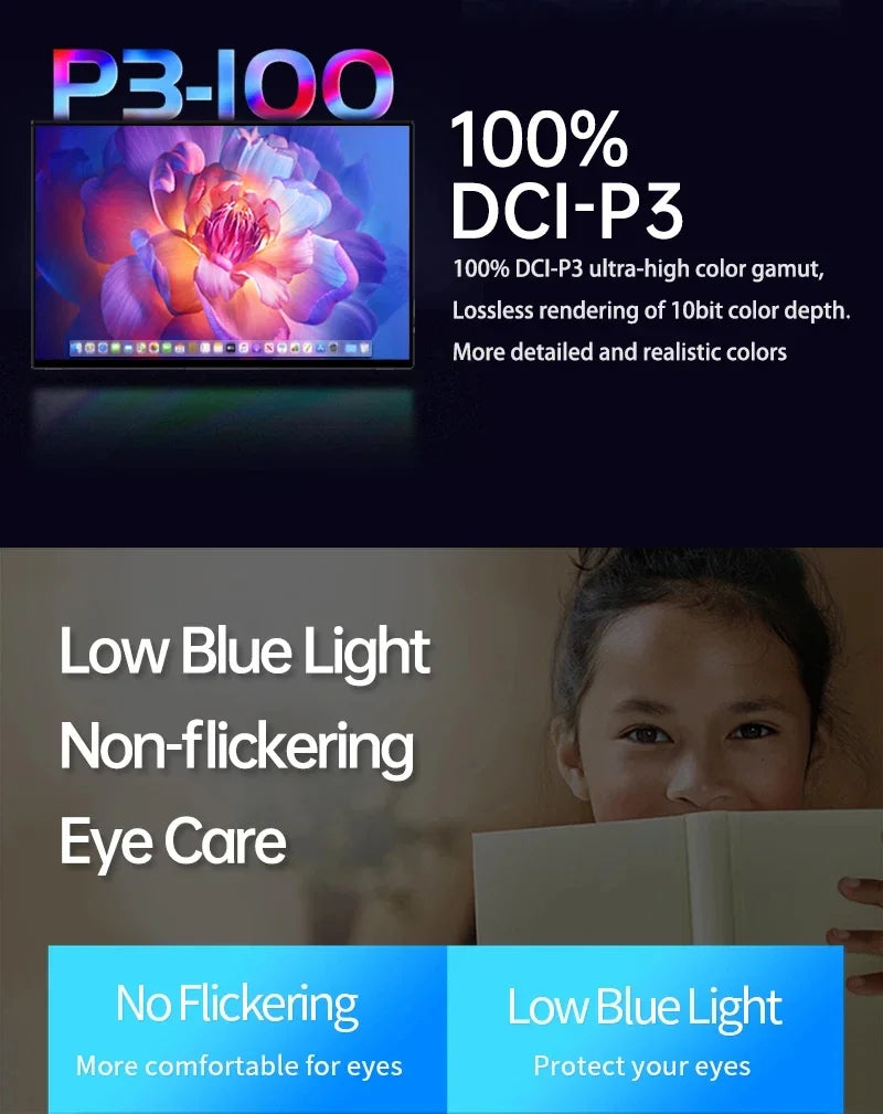 16 Inch 4K AMOLED Touch Screen Portable Monitor 3840*2400P 100%DCI-P3 500Nit 10Bit 100000:1 Display For PC Laptop Phone PS5 Xbox