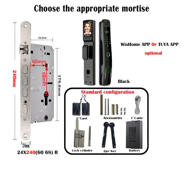 WISHome APP or Tuya App 3D Face Recognition smart Door Lock Unlock Digital Smart Lock Fingerprint Key Card Nfc Phone Unlock Lock