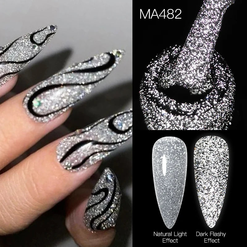 MEET ACROSS 7ml Red Series  Reflective Glitter Gel Nail Polish Autumn And Winter Series Semi Permanent UV DIY Nail Art For Manic