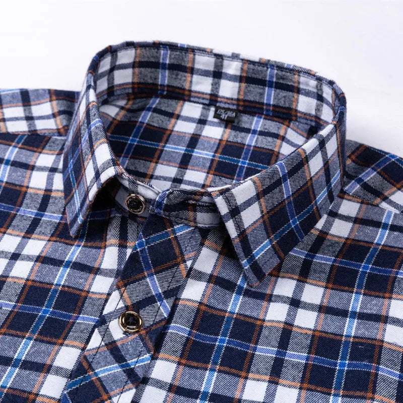 New Fashion Shirts For Men's Long Sleeve Spring Autumn Soft Regular-fit Brushed Single Pocket Checked Comfort Casual Plaid Shirt