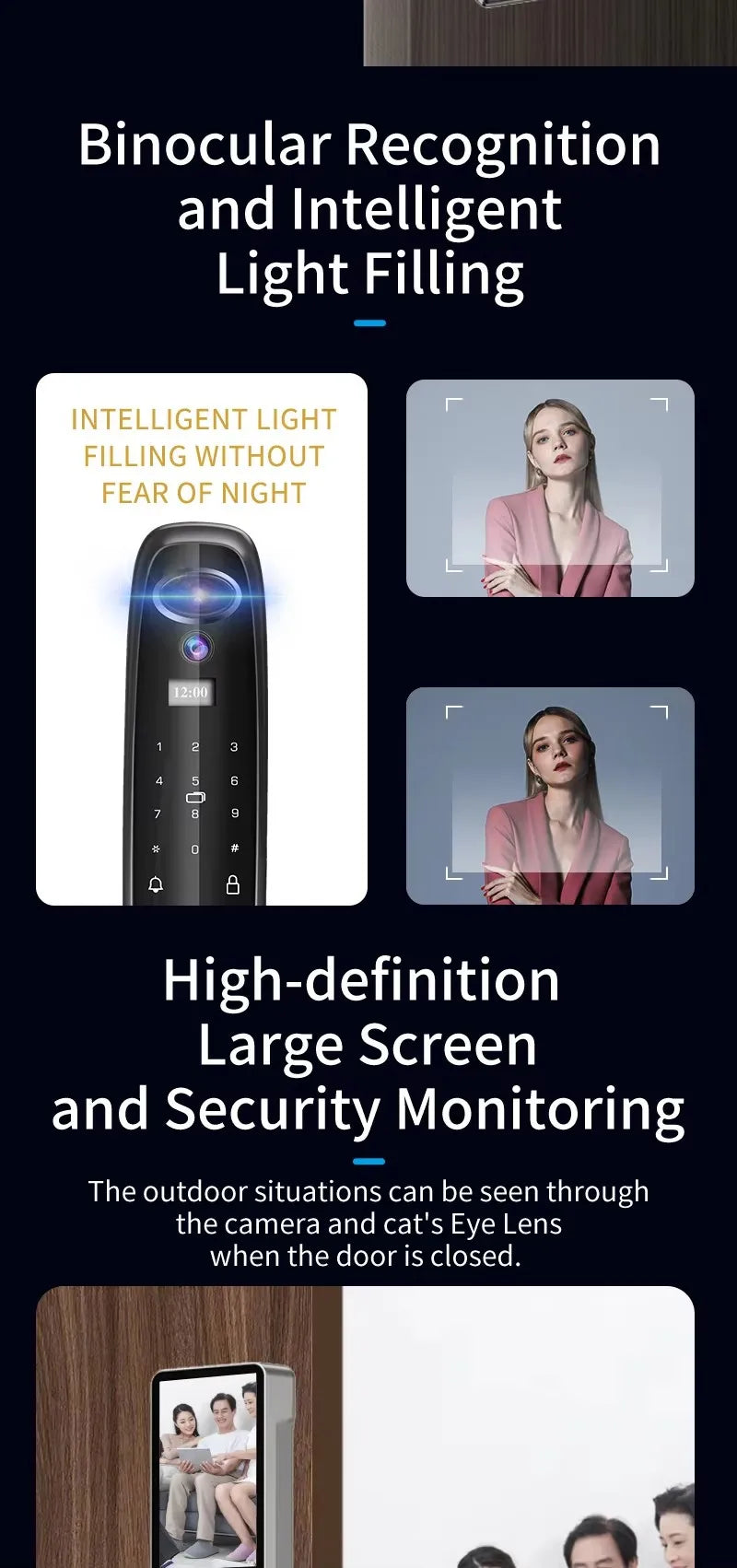 3D Face Recognition Palm Vein Recognition Tuya Automatic Lock With Camera Biometric Fingerprint Password Security Digital Lock