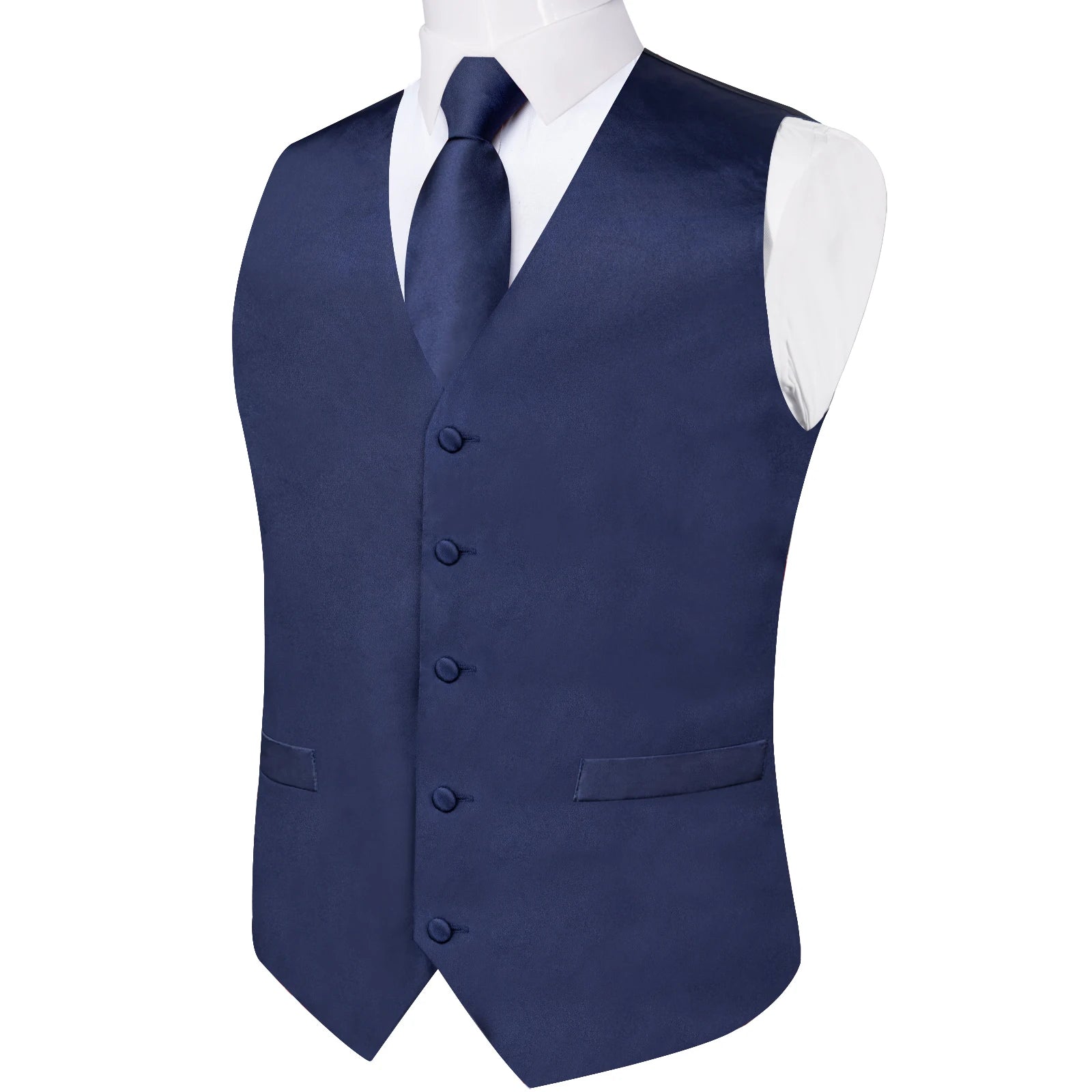 Satin Men's Solid Blue Suit Vest with Tie Handkerchief Cufflinks Business Formal Waistcoat Wedding Prom Men Sleeveless Jacket
