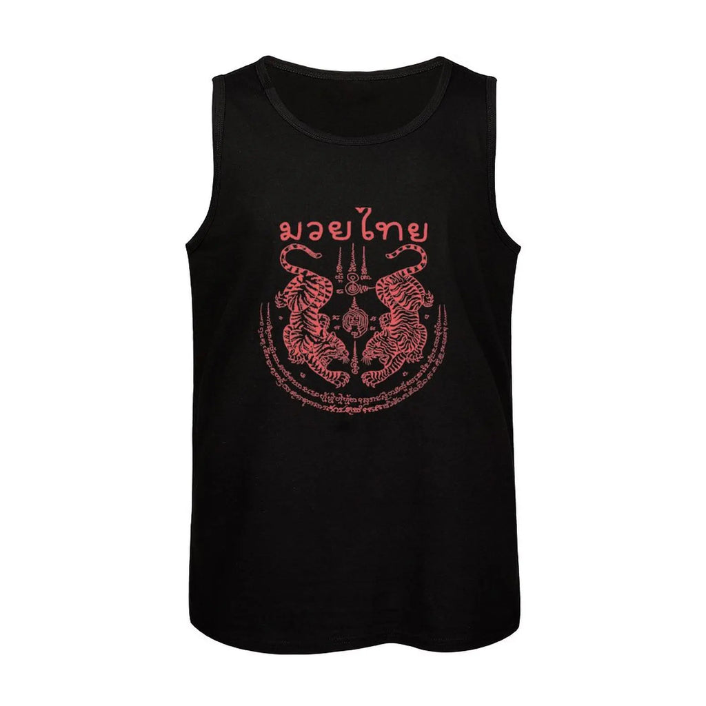 Muay Thai with Thai traditional art of Talisman Tiger Leap (Tiger pairs) Tank Top Men's clothing brands Man clothes for gym