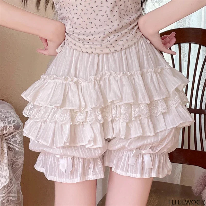 Cotton Bloomers Lolita Style Girls Cute Sweet Japan Sexy Lace Date Princess Pink Layer Puff Shorts Ruffles Lantern Small Pants
