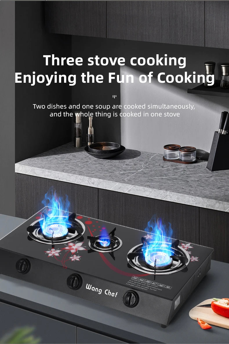 Factory Wholesale 3 burner Home Kitchen Stove Cook-top Table Stand Gas Cooker Use LPG