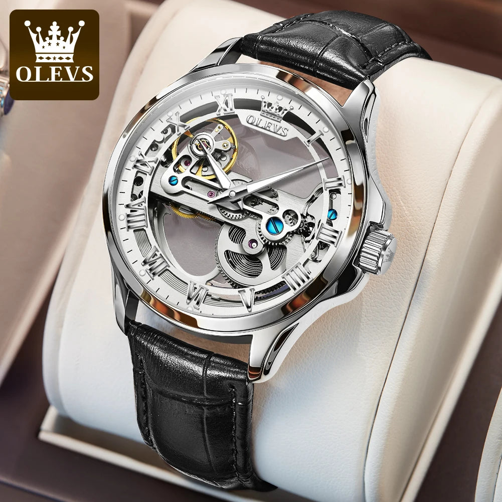 OLEVS Couple Watches Original Fully Transparent Skeleton Automatic Mechanical Watches For Men Women Lover's Gift Luxury Watches