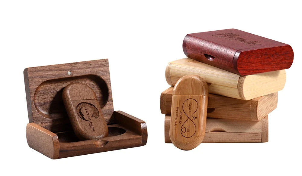 Wedding Gift USB 3.0 Stick 64GB Custom Logo Wooden Box Flash Drives 32GB Pendrive Free Sample U Disk 16GB 8GB 4GB Memory Stick