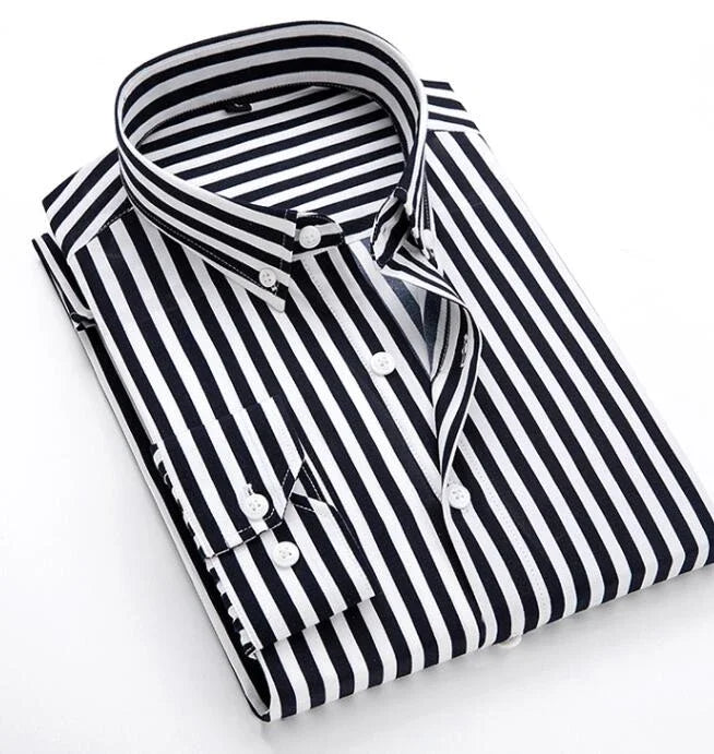 Men's Striped Shirt, Single-breasted Long-sleeved Shirts Autumn New Men Top Red Blue Black Slim Version Male Chemise Asian Size