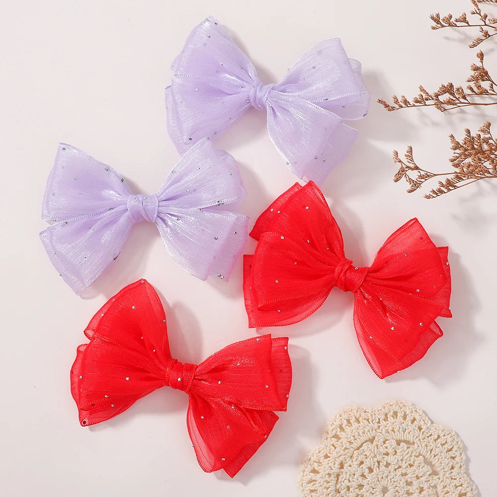 2Pcs Exquisite Princess Bow Hair Clip Set 4.72 Inches Diamond Sets Bow Children's Hairgripes Ladies' Sweet Ponytail Hair Clip