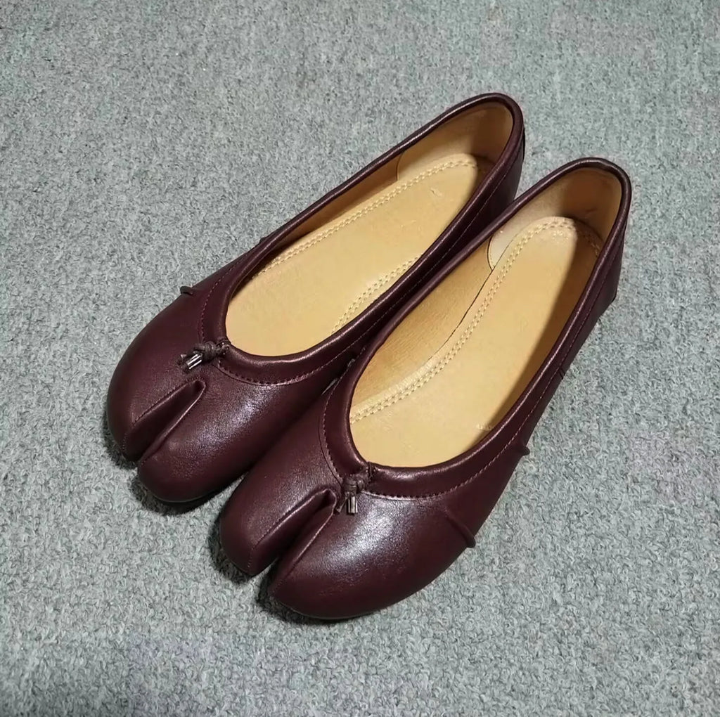 Split Toe Women Ballet Flats Fashion Tabi Shoes Casual Slip-on Loafers Ladies Pleated  Leather Espadrilles Zapatillas Mujer