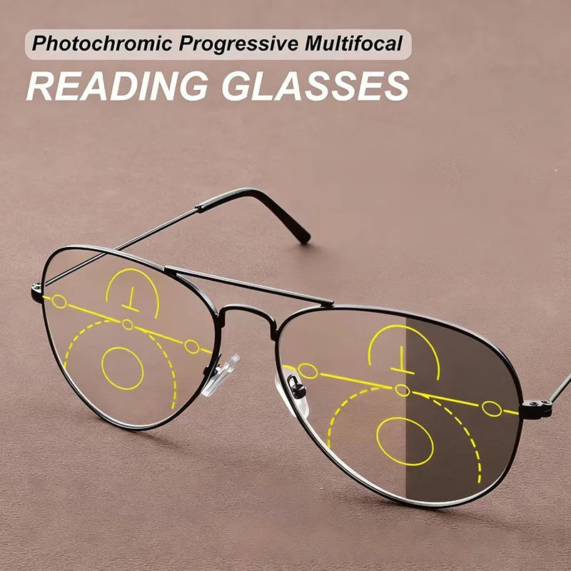 UV Sun Photochromic Progressive Reading Glasses for Women Men Multifocal Anti-Blue Light Outdoor Shade The Sun Hyperopia Eyeglas