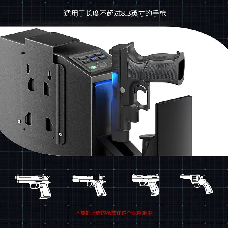 New Pistol Safe Box Blue Light Silent Fingerprint Password Key Push Pull Wall Mounted Gun Safe