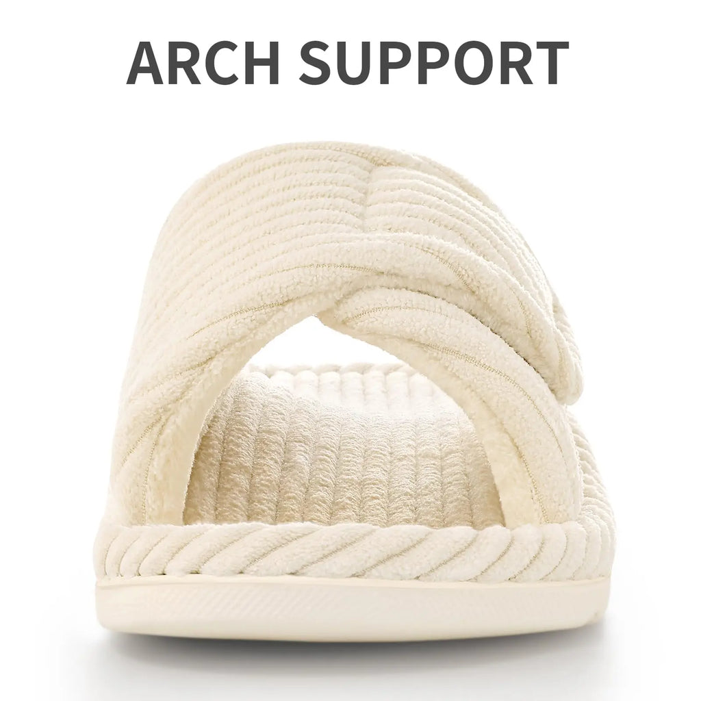 Bebealy Women's Orthopedic Slippers Winter Adjustable Memory Foam Slippers With Arch Support Lady Open Toe Bedroom Houes Slipper