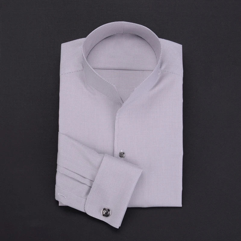 mens Long sleeve shirt  French stand collar business casual spring and autumn men's shirt